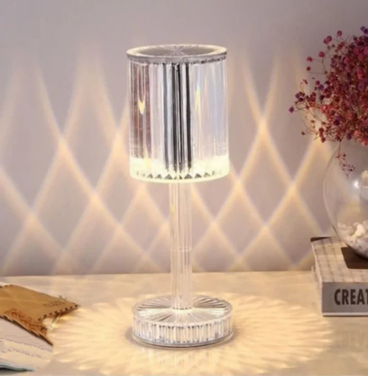 چراغ رومیزی کریستالی شارژی LED با کنترل لمسی و طراحی دکوراتیو مدرن